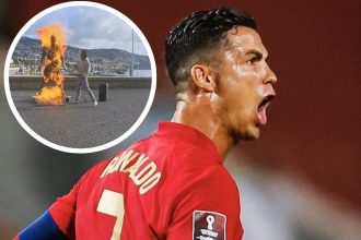 video:-homem-cita-aviso-de-deus-e-ateia-fogo-em-estatua-de-cristiano-ronaldo