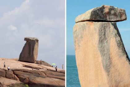 equilibrada-por-um-fio:-pedra-gigante-a-beira-mar-desafia-a-gravidade-e-intriga-em-sc