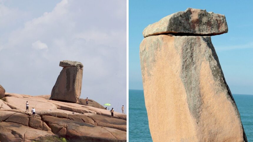 equilibrada-por-um-fio:-pedra-gigante-a-beira-mar-desafia-a-gravidade-e-intriga-em-sc
