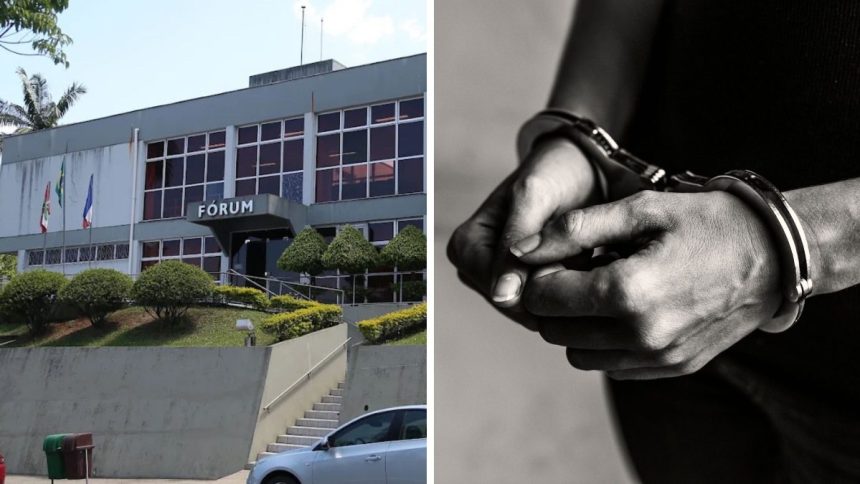 audiencia-termina-em-prisao-em-flagrante-apos-mulher-se-alterar,-ameacar-servidores-do-mp-e-chutar-policiais-apos-receber-voz-de-prisao-em-sc