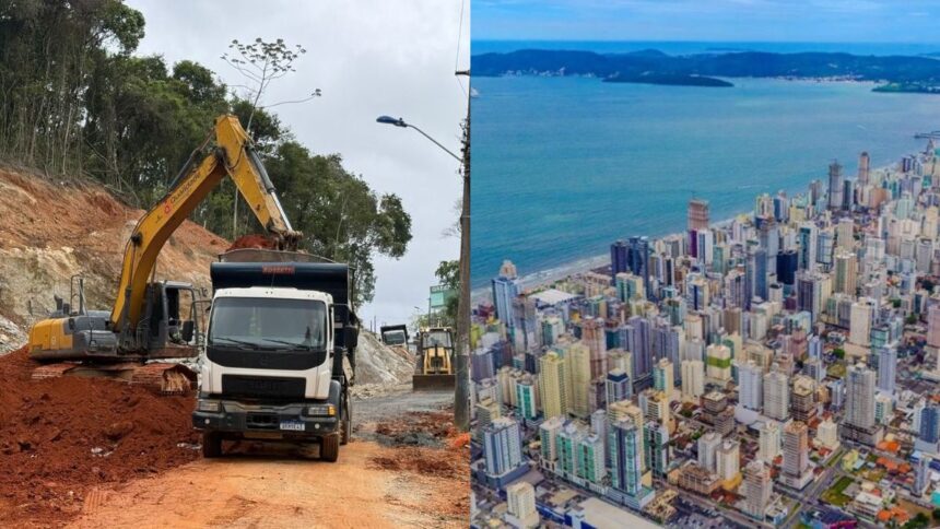 estrada-de-barro-que-vai-servir-de-rota-de-fuga-das-filas-na-br-101-para-praia-de-sc-sera-fechada-para-explosao-de-rochas